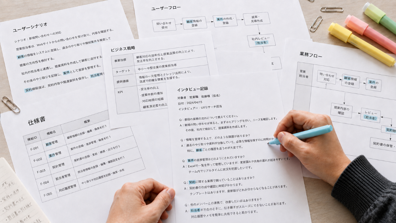 オブジェクトを資料の中から見つける。マーカーで単語をハイライト