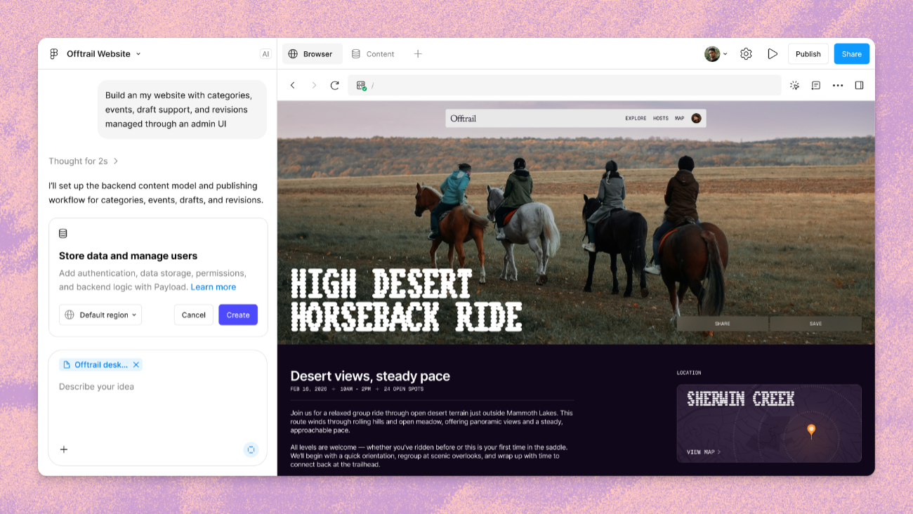 Figma MakeとPayloadで作成したWebサイト。コンテンツの作成から公開までをFigma内で扱える