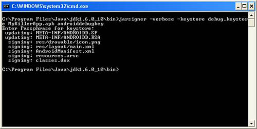 図5　キーストアを使った署名：debug.keystoreを使って.apkファイルに署名する