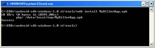 図9　MyKillerApp.apk：adb.exeを使ってAndroidの.apkファイルをインストールする