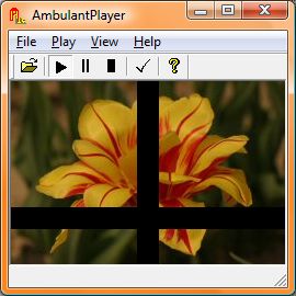 図7　生成されたサンプルスライドショー: flower_slide_show.smilプレゼンテーションの実行結果（イメージ遷移中の様子）