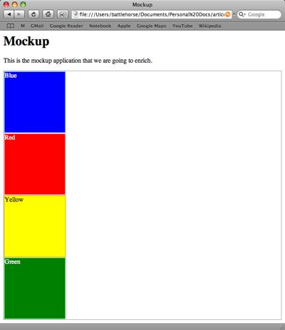 図1　モックアップWebページ: 4つのDIVはユーザーが操作する視覚アイテムを表す。