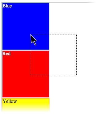 図3　ボックス選択で複数のアイテムを一緒に選択する：ドラッグ動作をスクロールレイヤからユニバースレイヤに伝達した結果。