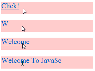クリックすると、「Welcome To JavaScript.」というテキストがゆっくり書き出される。