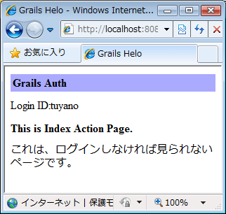図6　indexのページ。ログインしていないと表示されない。ログインしているユーザーIDが表示される。これもコントローラーができてないと動かないので注意！