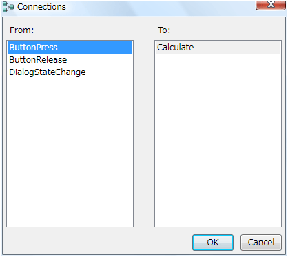 図4  Direction DialogとCalculateブロックを接続した時の［Connections］ダイアログ