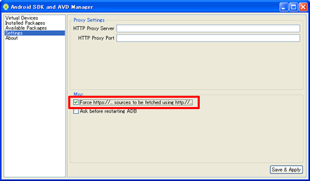 ［Settings］タグの「Forse https://...」にチェックを入れ、［Save & Apply］を実行