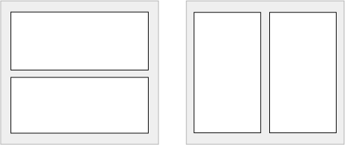 縦方向LinearLayout（左）、横方向LinearLayout（右）