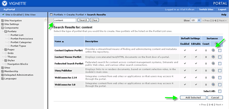 図7　Vignetteにおけるポートレットの検索：サイトに追加するポートレットを検索することもできる