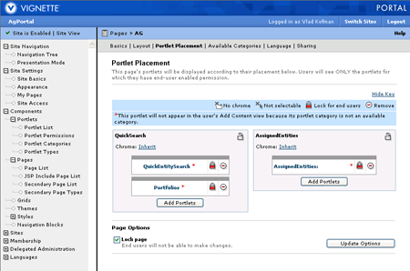 図8　Vignetteにおけるポートレットのレイアウト設定：Vignetteにおいてポートレットのレイアウトを設定できる管理ページ
