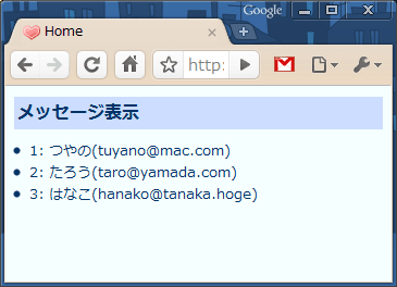 登録されたPersonDataが一覧表示される