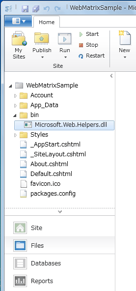 図17 ［bin］フォルダーとMicrosoft.Web.Helpers.dll