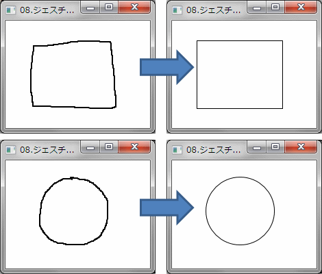 ジェスチャで認識した情報を元に図形を描画する例