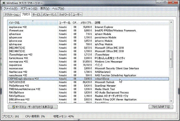 プロセス一覧からの確認（32bit）
