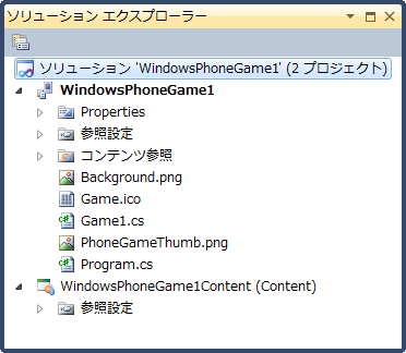 XNAプロジェクトの基本構成