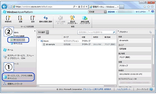 図2：AppFabricサービスバス管理ポータル
