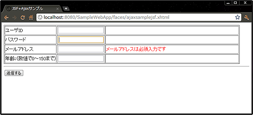 図3 メールアドレスの空入力チェック結果