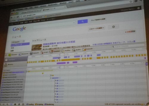 青：ネットワークの通信処理　黄色：JavaScriptの処理　紫：レンダリングが行われている部分