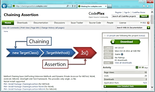 CodePlexの「Chaining Assertion」サイト