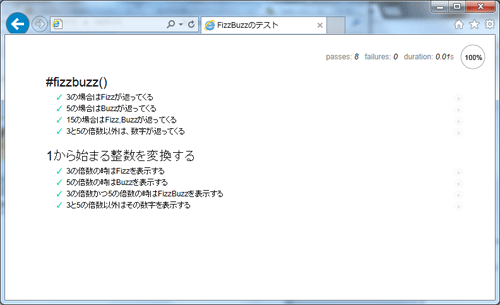 FizzBuzzテスト実行結果