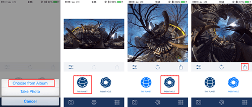 図4.Tiny Planets Photosの使い方（スモールプラネット化・ラビットホール化）