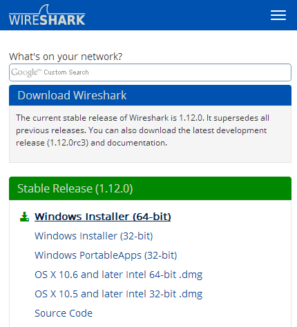図7. Wiresharkのダウンロードページ