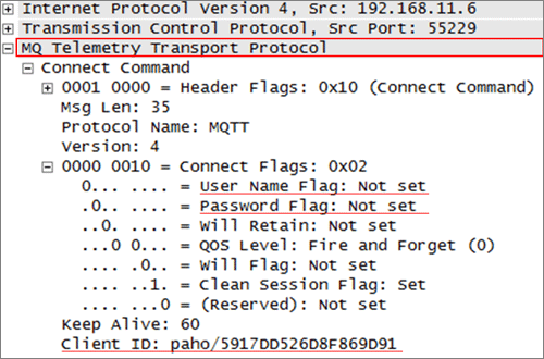 図7. MQTT connect commandのパケットトレース