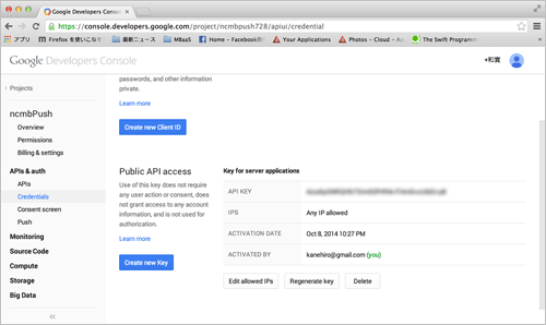API KEYが表示される