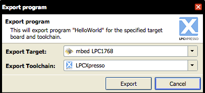 図22　エクスポートするツールからLPCXpressoを選択する